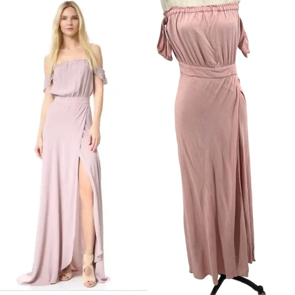 Flynn Skye Bella Maxi Dress Off the Shoulder Pink Size Medium